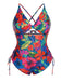 [Plus Size] Multicolor 1940s Print One-Piece Swimsuit