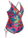 [Plus Size] Multicolor 1940s Print One-Piece Swimsuit