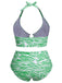 [Plus Size] 1940s Zebra Print Cutout Halter Swimsuit
