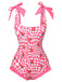 Pink 1960s Strawberry Plaid One-Piece Swimsuit