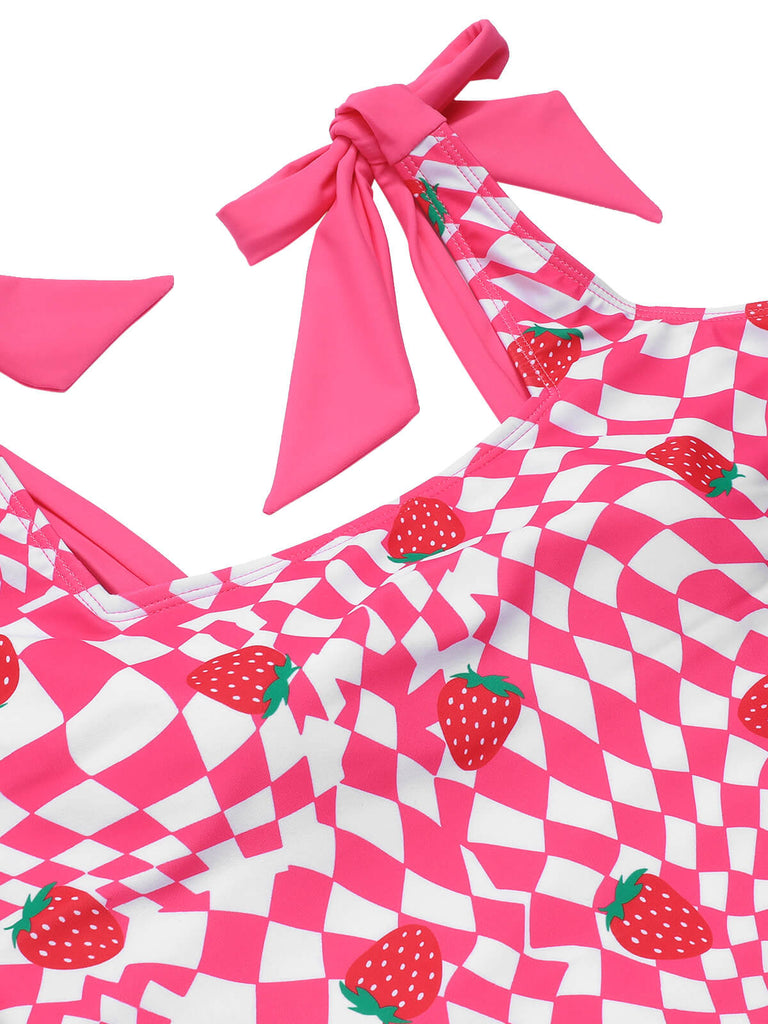 Pink 1960s Strawberry Plaid One-Piece Swimsuit