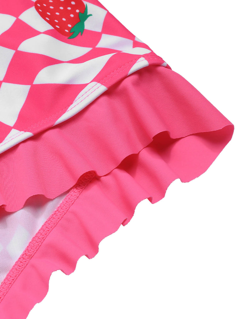 Pink 1960s Strawberry Plaid One-Piece Swimsuit