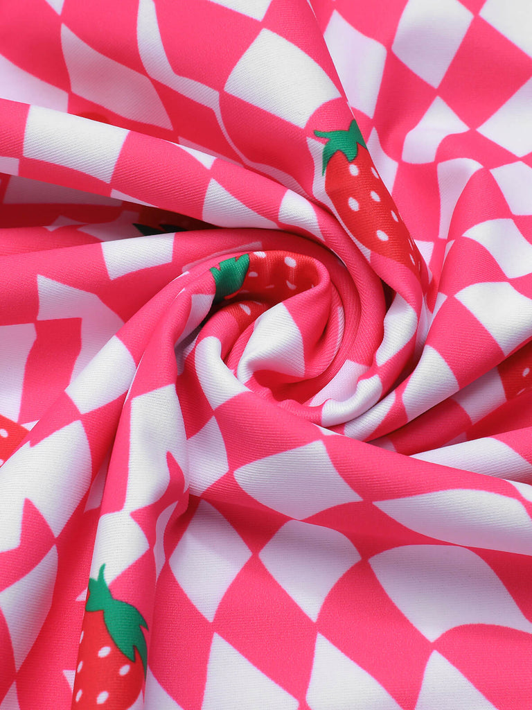 Pink 1960s Strawberry Plaid One-Piece Swimsuit
