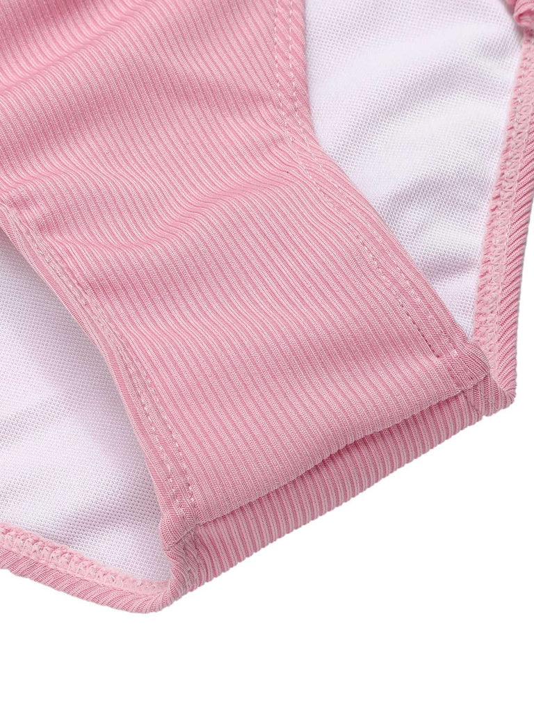 Pink 1950s Halter Pleated Solid One-Piece Swimsuit
