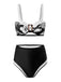 1940s Floral Contrast Patchwork Strap Swimsuit