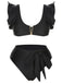 Black 1950s Ruffle Sleeve Split Swimsuit