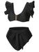 Black 1950s Ruffle Sleeve Split Swimsuit
