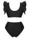 Black 1950s Ruffle Sleeve Split Swimsuit