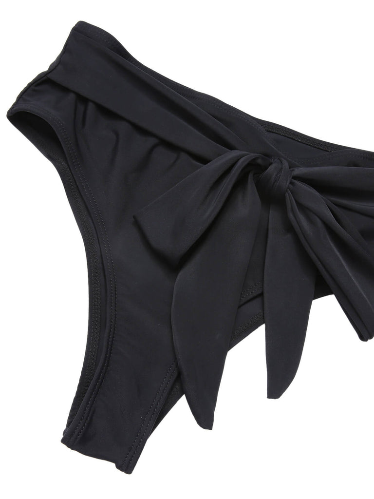 Black 1950s Ruffle Sleeve Split Swimsuit