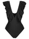 1950s Solid Ruffle V-Neck One-Piece Swimsuit