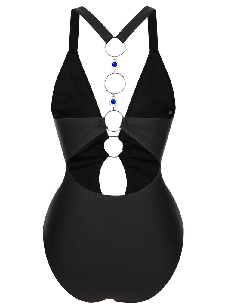 1950s Solid Hollow-out One-Piece Swimsuit