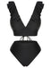 1950s Solid Ruffle Lace-Up V-Neck Swimsuit