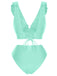 1950s Solid Ruffle Lace-Up V-Neck Swimsuit