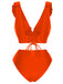 1950s Solid Ruffle Lace-Up V-Neck Swimsuit