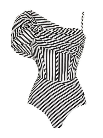 Black & White 1930s Striped One-Piece Swimsuit