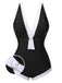[Pre-Sale] Black 1960s V-Neck Patchwork One-Piece Swimsuit
