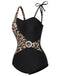 1950s Leopard Patchwork One-Piece Swimsuit