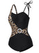 [Pre-Sale] 1950s Leopard Patchwork One-Piece Swimsuit