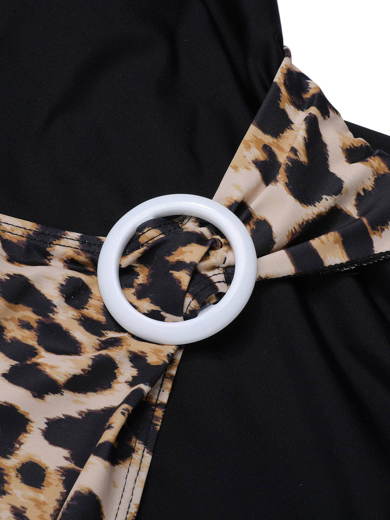 1950s Leopard Patchwork One-Piece Swimsuit