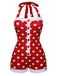 [Pre-Sale] Red 1950s Polka Dot Patchwork Halter Swimsuit