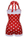 [Pre-Sale] Red 1950s Polka Dot Patchwork Halter Swimsuit