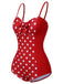 [Pre-Sale] Red 1950s Polka Dot Patchwork Strap Swimsuit