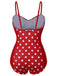 Red 1950s Polka Dot Patchwork Strap Swimsuit