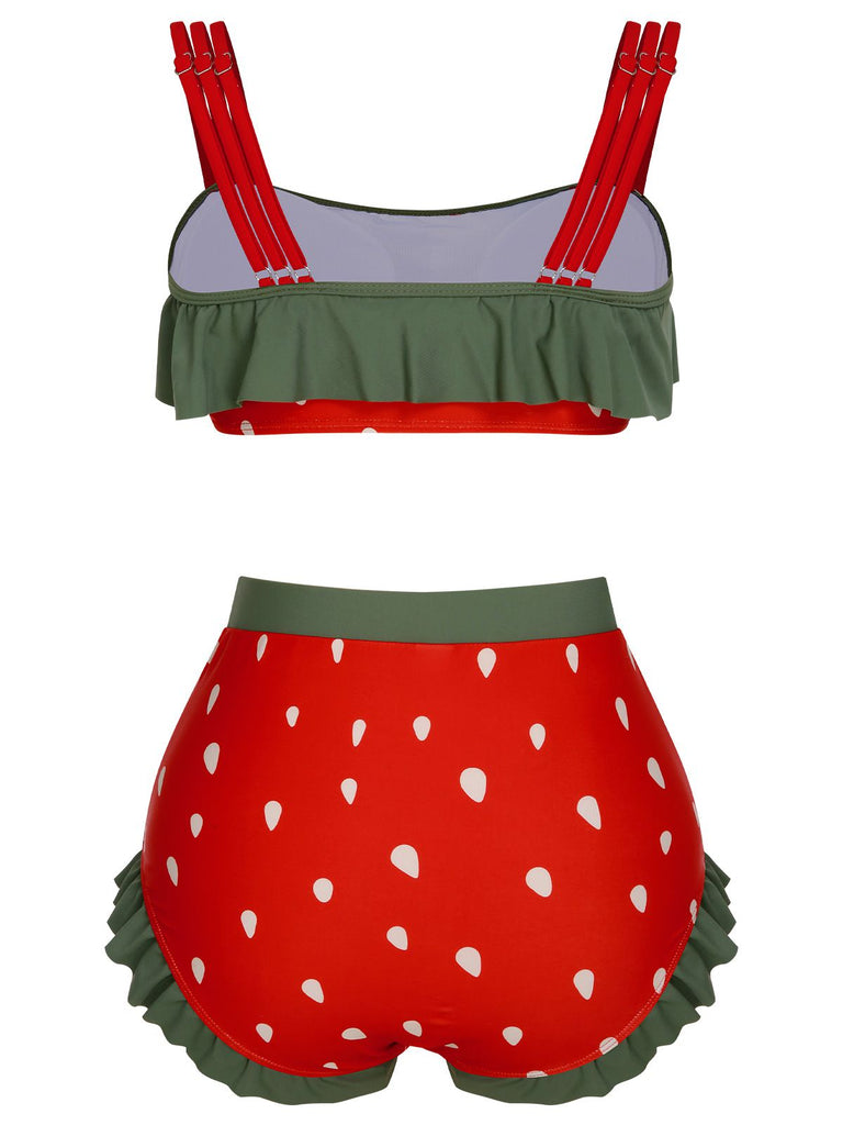 [Pre-Sale] Red 1950s Strawberry Ruffle Strap Swimsuit