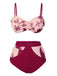 Wine Red 1950s Spaghetti Strap Butterflies Swimsuit