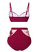Wine Red 1950s Spaghetti Strap Butterflies Swimsuit