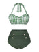 Green Gray 1940s Halter Plaids Swimsuit