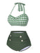 Green Gray 1940s Halter Plaids Swimsuit