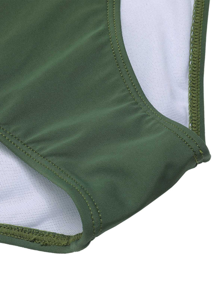 Green Gray 1940s Halter Plaids Swimsuit