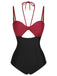 1950s Solid Cutout Halter Strap Swimsuit