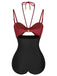 1950s Solid Cutout Halter Strap Swimsuit