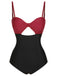 1950s Solid Cutout Halter Strap Swimsuit