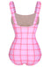 1950s Plaid Elastic Gathers One-Piece Swimsuit