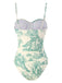 1950s Ink Floral Spaghetti Strap One-Piece Swimsuit