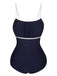 Dark Blue 1930s Spaghetti Strap Pleated Swimsuit
