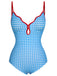 Blue 1950s Plaid Sling One-Piece Swimsuit
