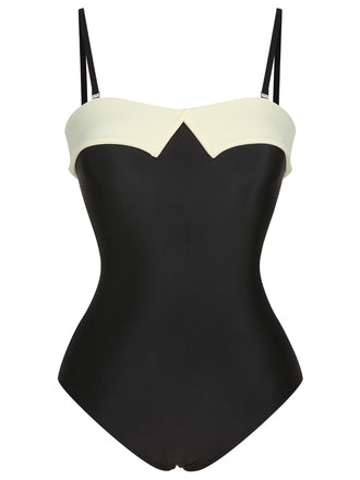 Black White 1950s Solid Bandeau Swimsuit