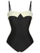 Black White 1950s Solid Bandeau Swimsuit