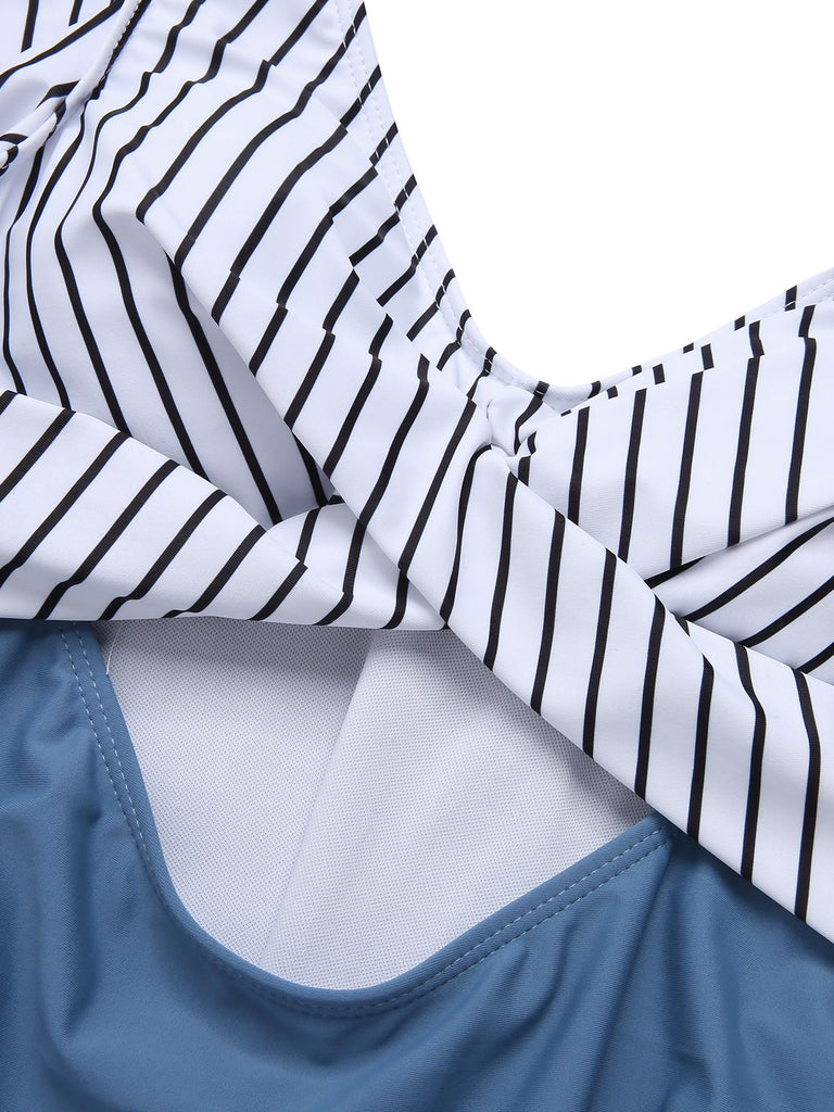 1930s Ruffled Striped One-Piece Swimsuit