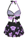 1970s Color Block Floral Halter Swimsuit