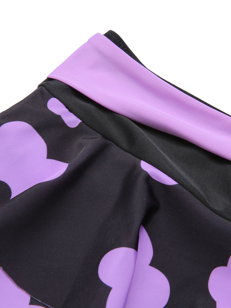 1970s Color Block Floral Halter Swimsuit