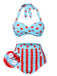 ‍Blue 1940s Polka Dot Stripe Halter Swimsuit (58% off)