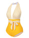 Yellow 1950s Halter Striped Patchwork Swimsuit