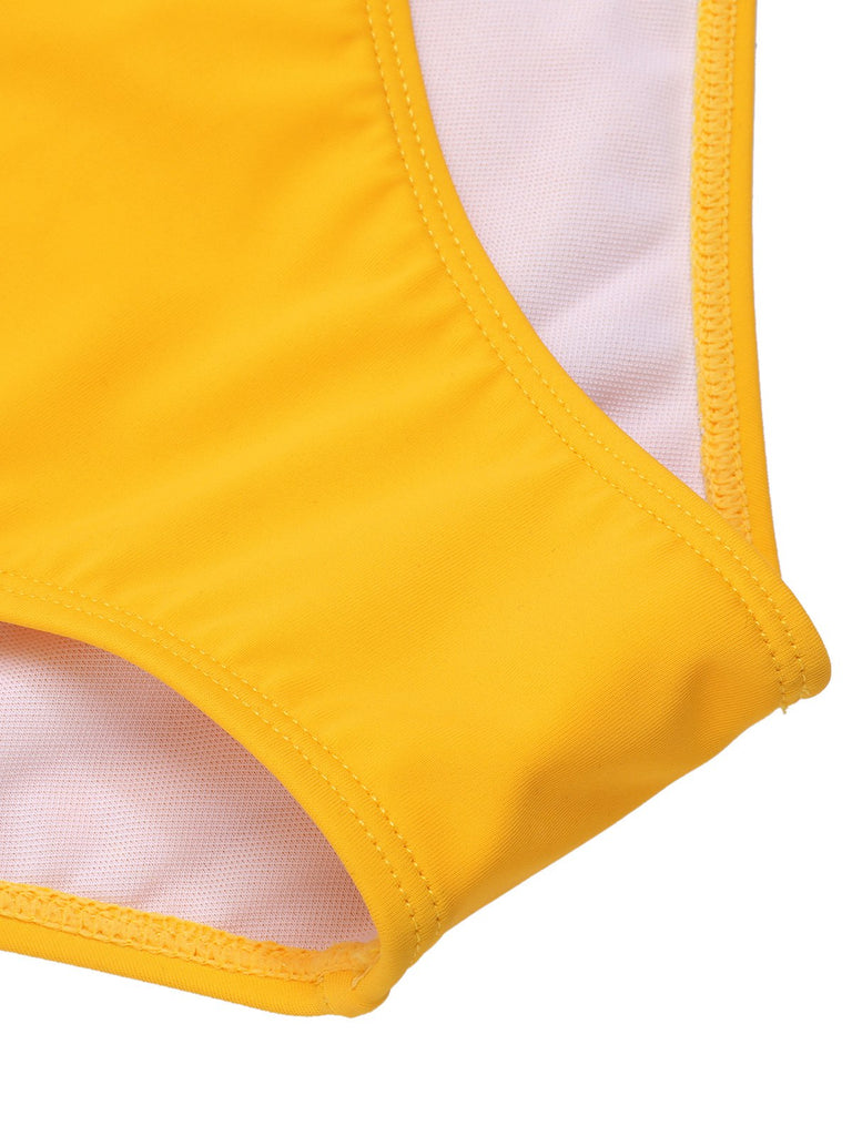 Yellow 1950s Halter Striped Patchwork Swimsuit