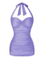 [Pre-Sale] Purple 1950s Solid Gathered Halter Swimsuit
