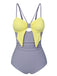 Purple & Yellow 1950s Cut Out Contrast Bow Swimsuit